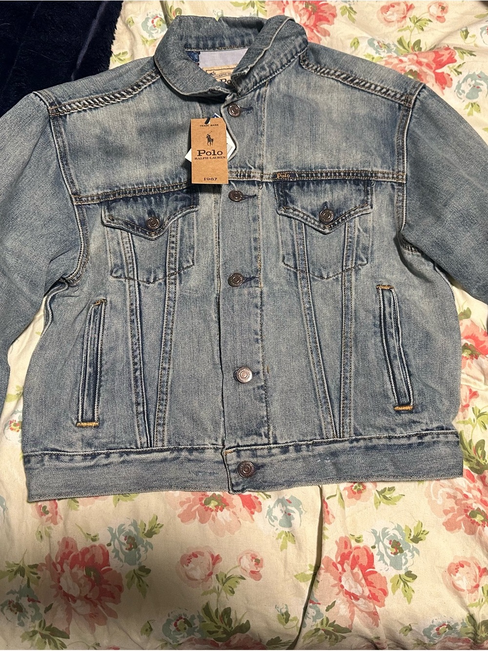 NEVER USEDPolo by Ralph Lauren Light Blue Denim Jacket with Polo Bear Print - Picture 2 of 4